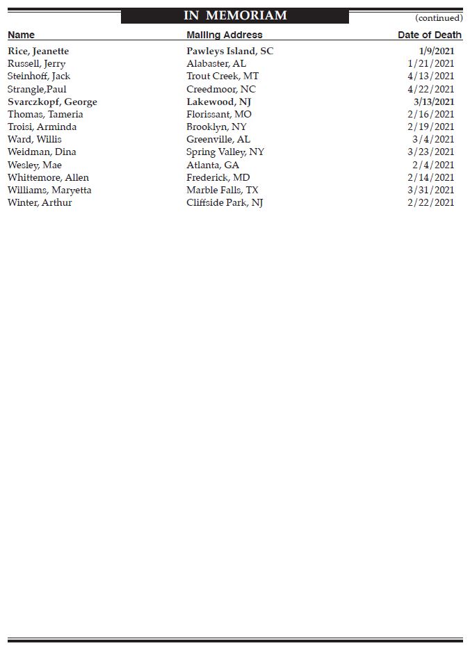 Q3 - 2021 Death List