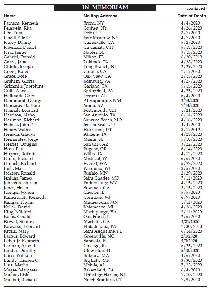 Q3 - Q4 2020 Death Listing